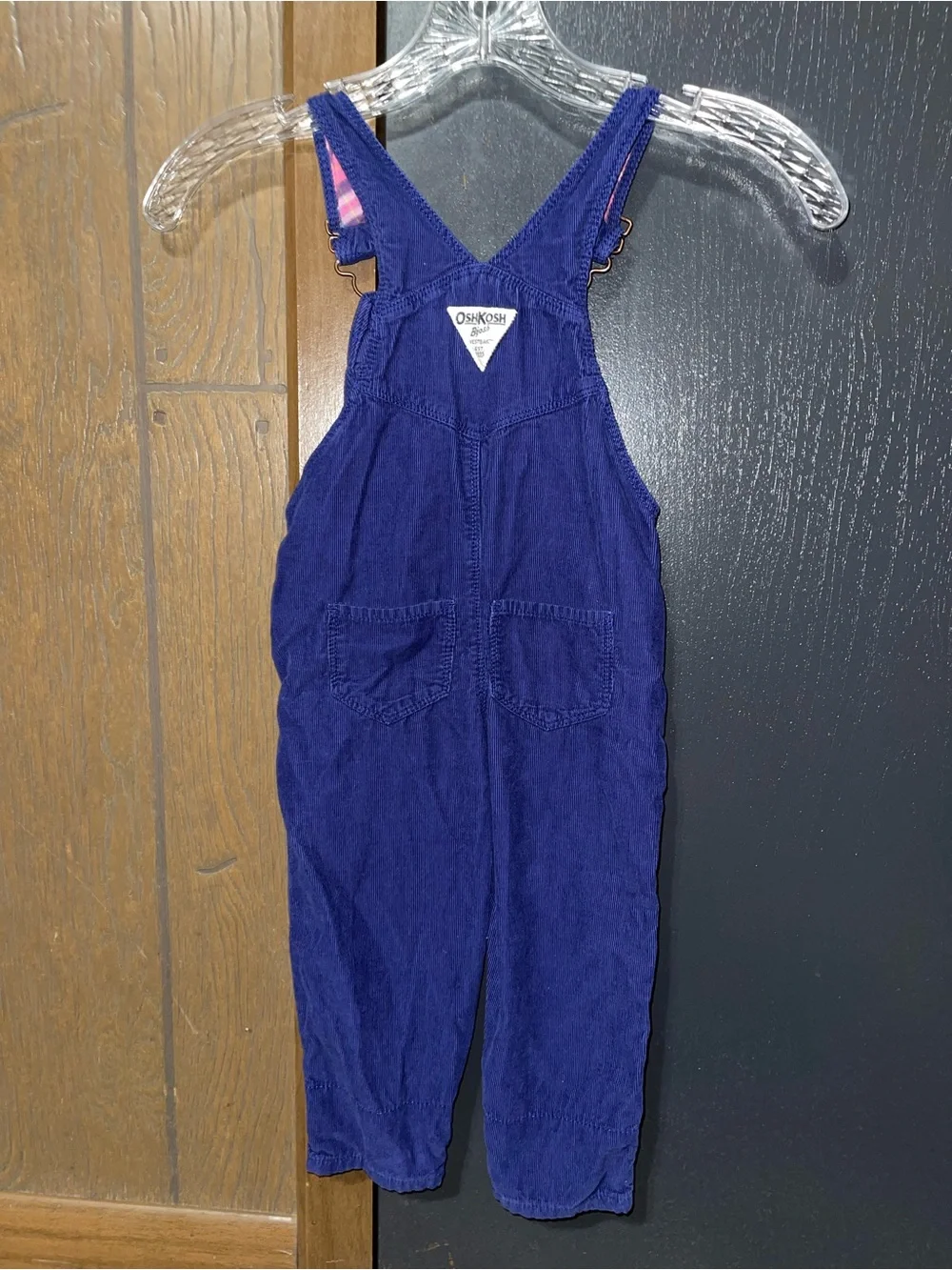Vintage Style OshKosh B'gosh Royal Purple Corduroy Overalls with Plaid Lining